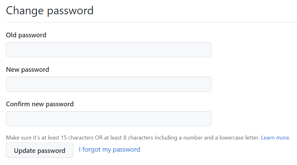 Screenshot of the Github password reset form